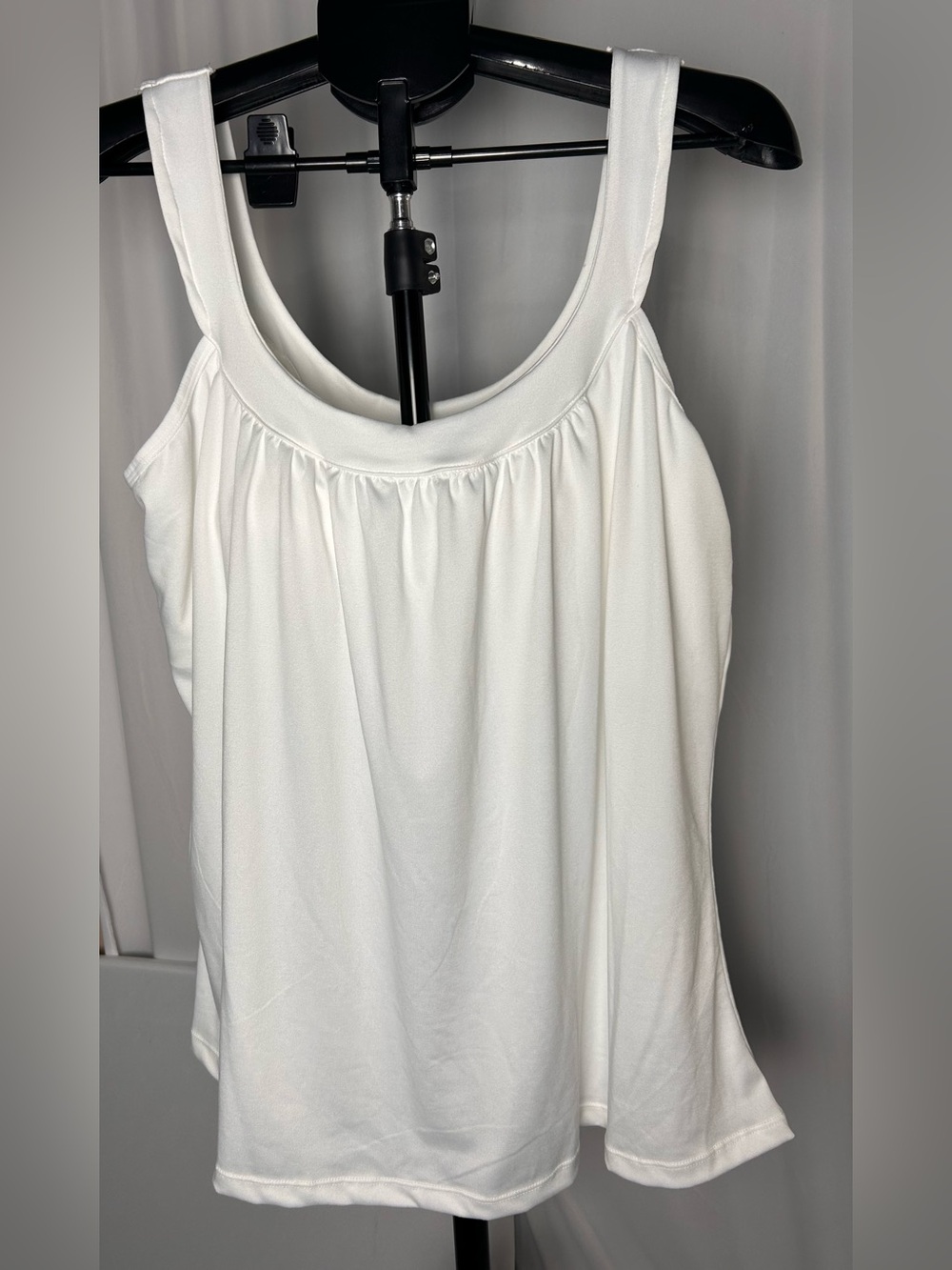 Classic White Scoop Neck Tank with Gathered Front